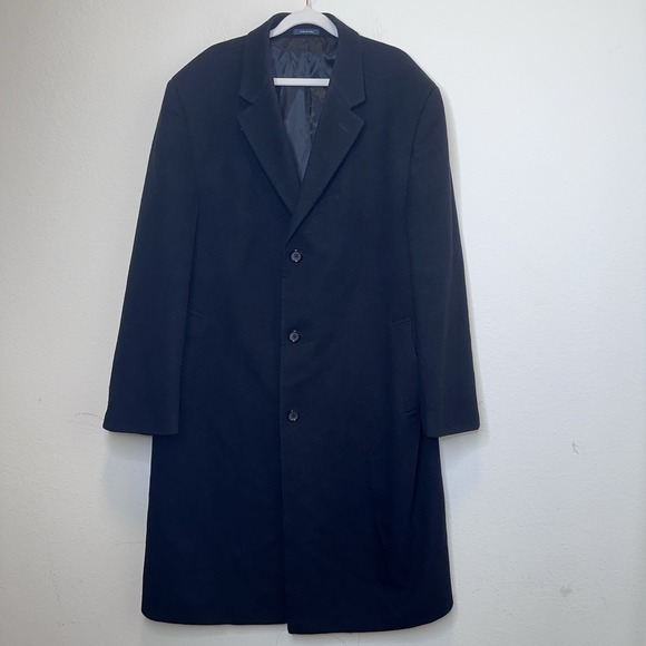 VTG Ralph Lauren Mens Black Charcoal Wool Cashmere Overcoat 35